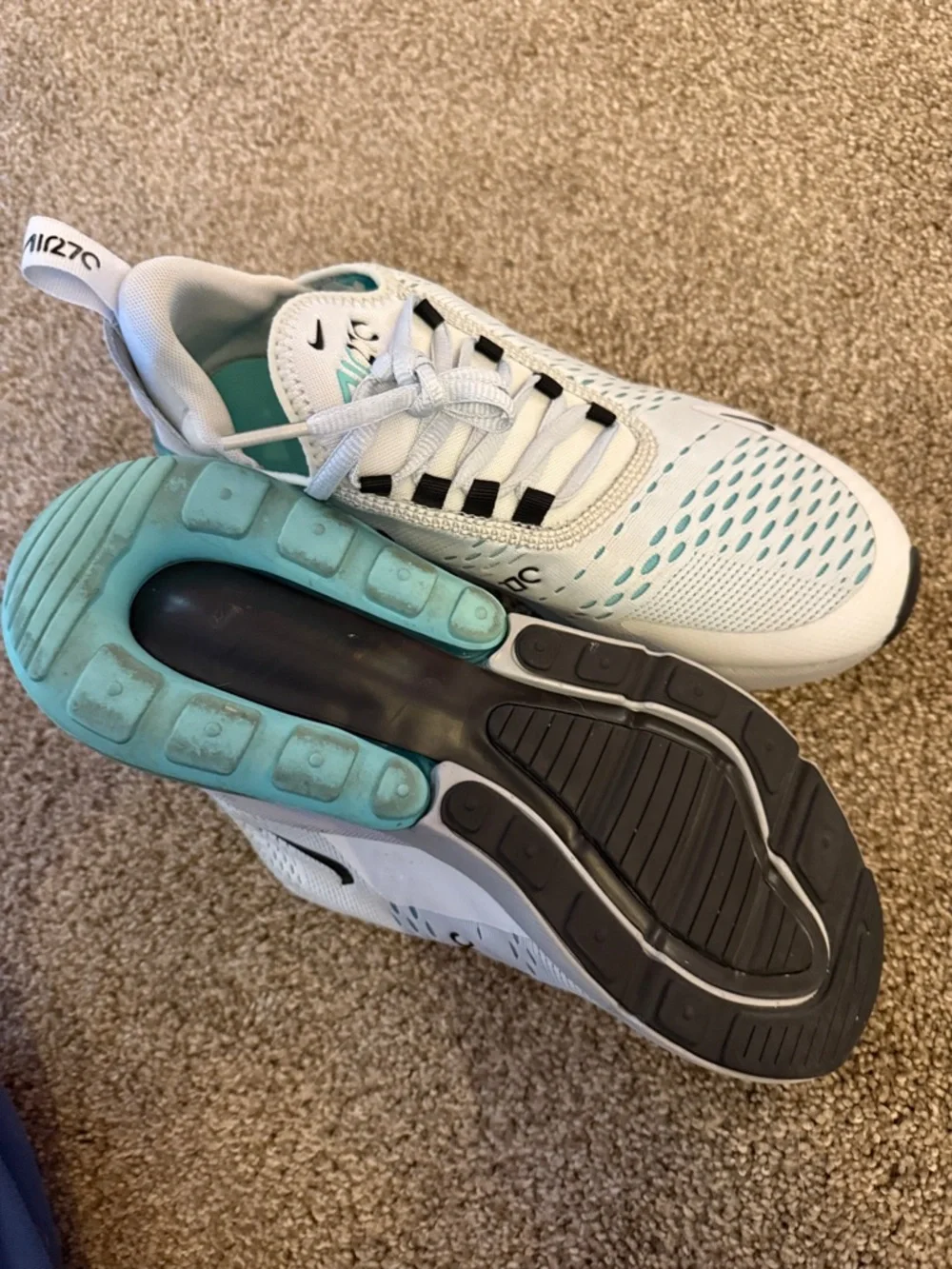 Nike White and Teal Air Max 270 Sneakers - Picture 2 of 2